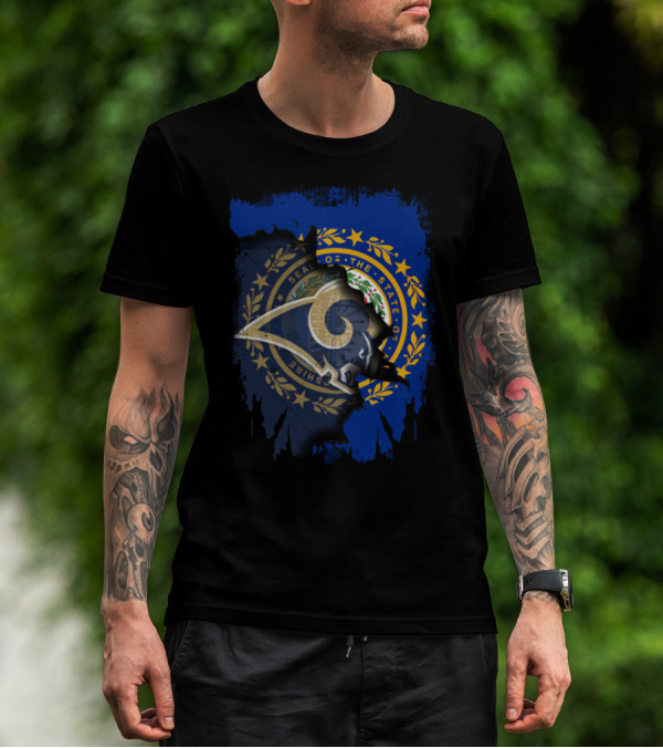 New Hampshire State Seal And Rams Logo Fusion T-Shirt