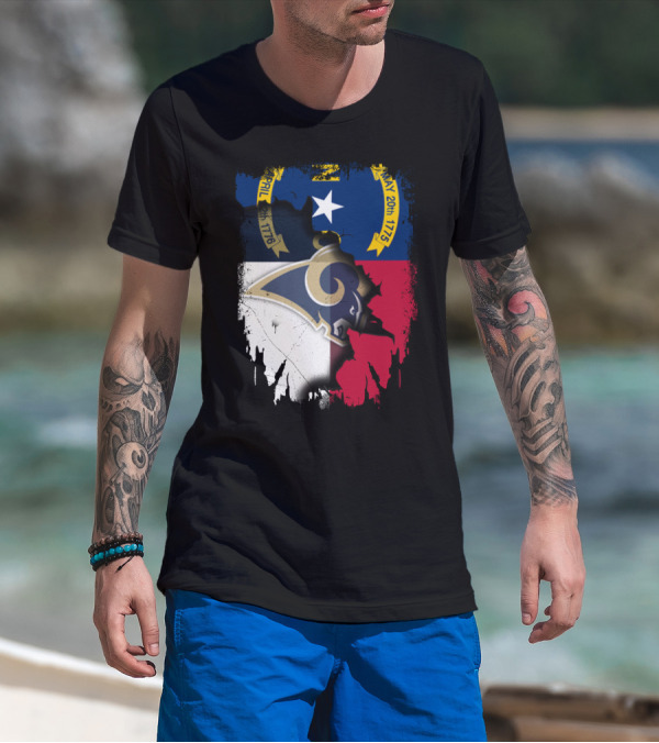 North Carolina State Flag With Rams Logo And Star Element T-Shirt