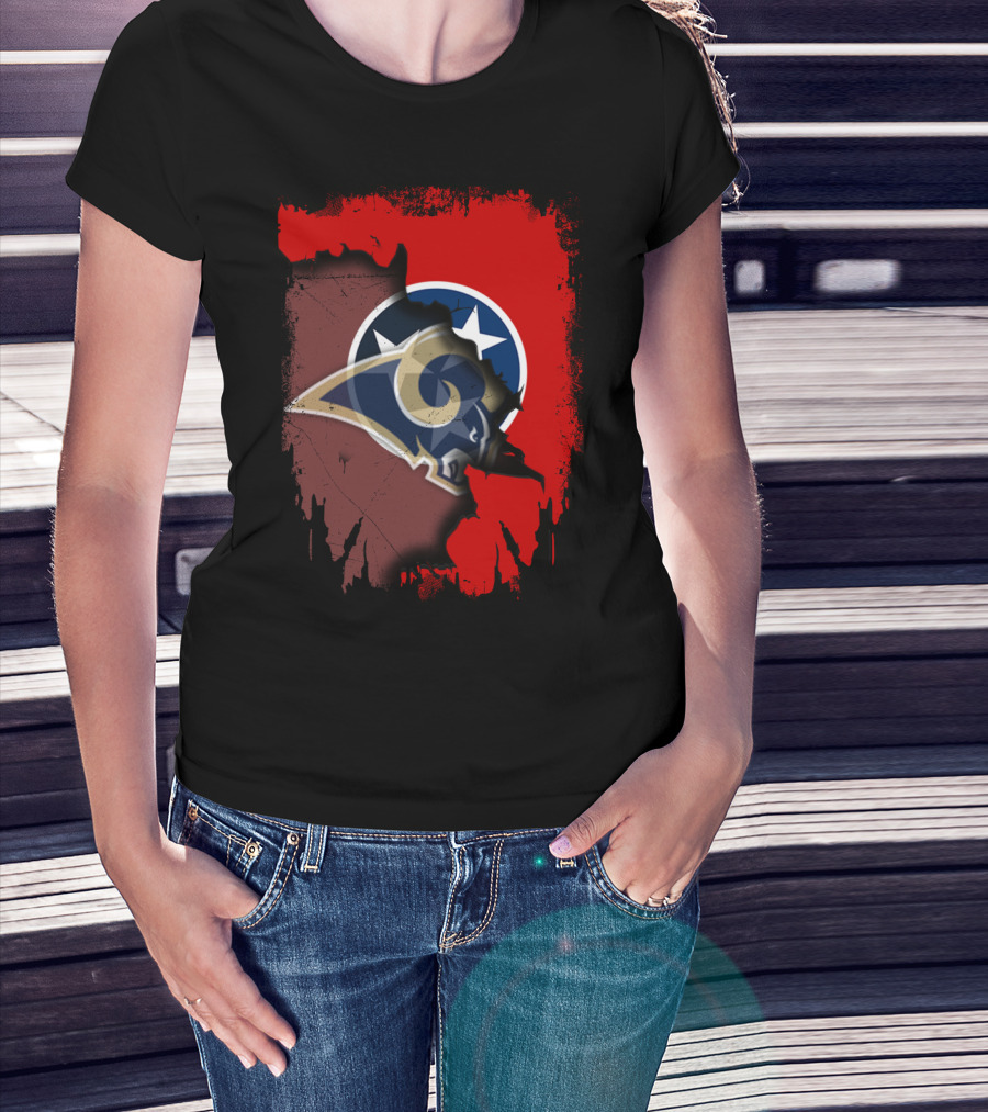 Together Tennessee With Rams NFL Tennessee State Flag Football Fusion T-Shirt