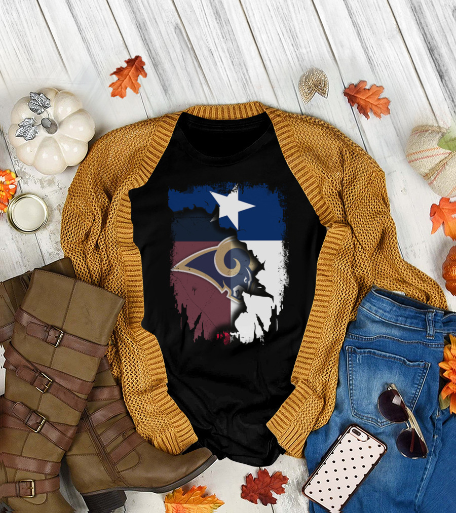 Texas State Flag and Los Angeles Rams Logo United T-Shirt