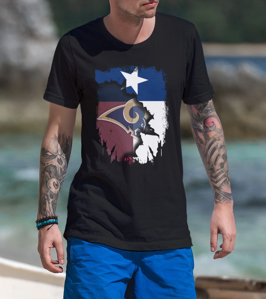 Texas State Flag And Los Angeles Rams Logo United T-Shirt