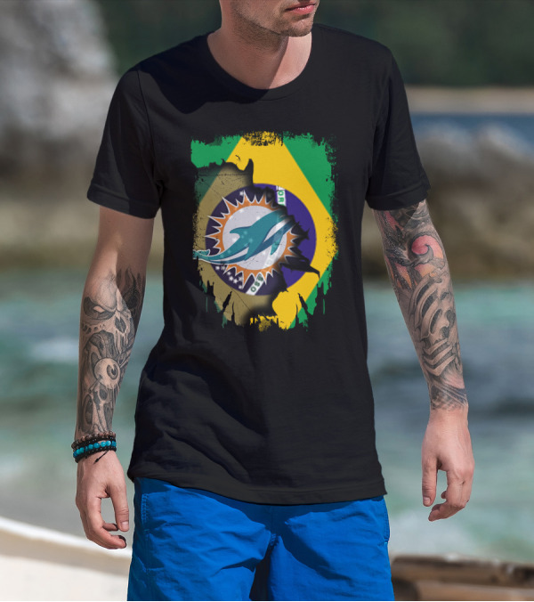 Brazilian Flag With Dolphins Logo Fusion T-Shirt