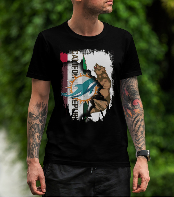 California Republic With Miami Dolphins Logo And Bear T-Shirt