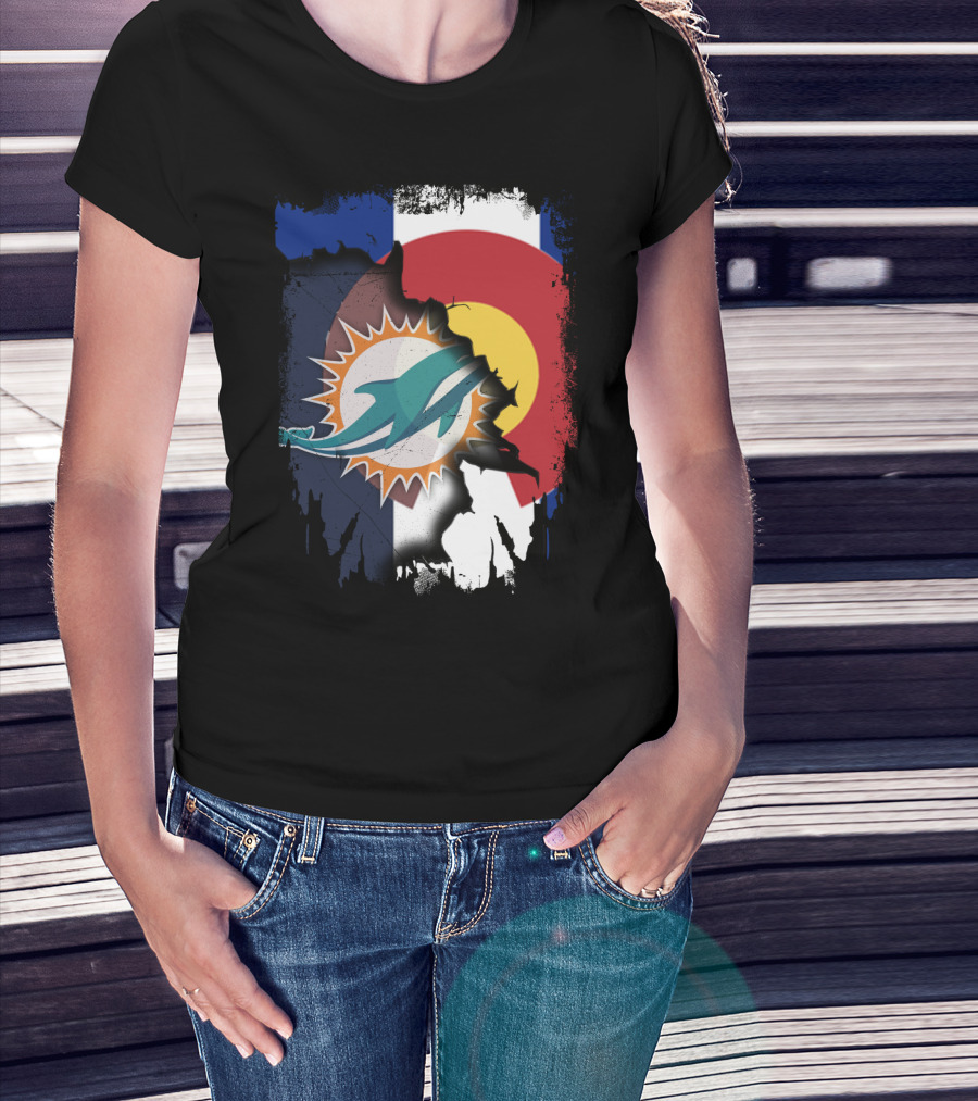 Together Colorado With Miami Dolphins And Colorado Flag Elements T-Shirt