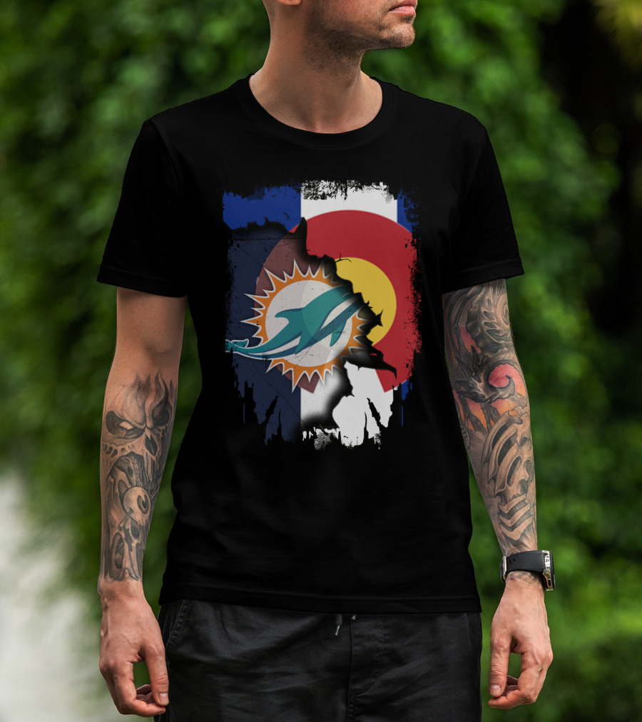 Together Colorado With Miami Dolphins And Colorado Flag Elements T-Shirt