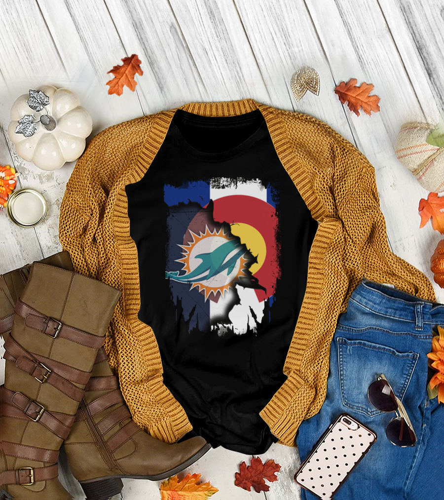 Together Colorado With Miami Dolphins And Colorado Flag Elements T-Shirt