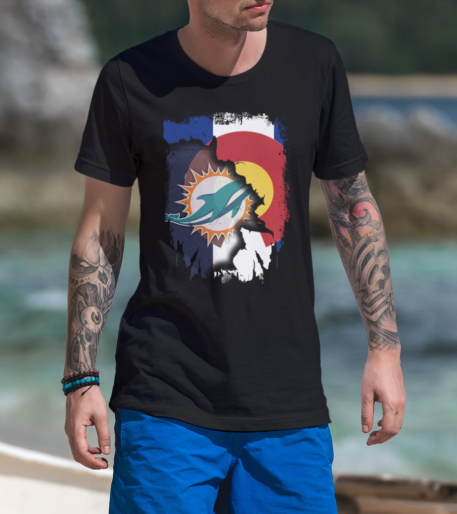 Together Colorado With Miami Dolphins And Colorado Flag Elements T-Shirt