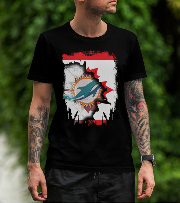 Canada Miami Dolphins Flag Symbol Fusion T-Shirt