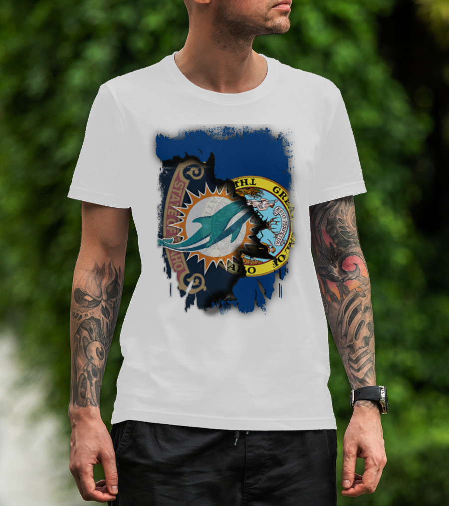 Idaho State Seal Blending With Miami Dolphins T-Shirt