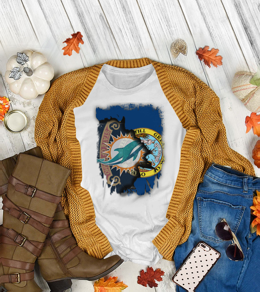 Idaho State Seal Blending with Miami Dolphins T-Shirt