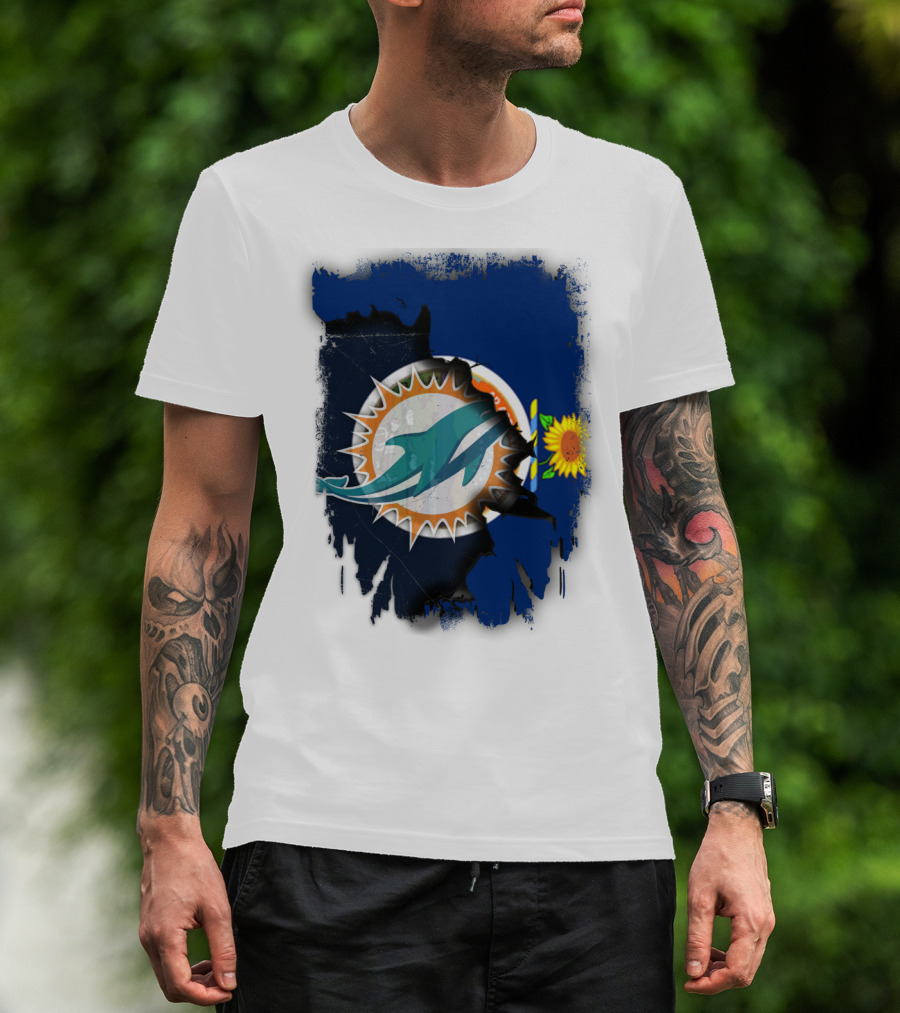 Kansas Flag With Miami Dolphins Logo And Sunflower T-Shirt