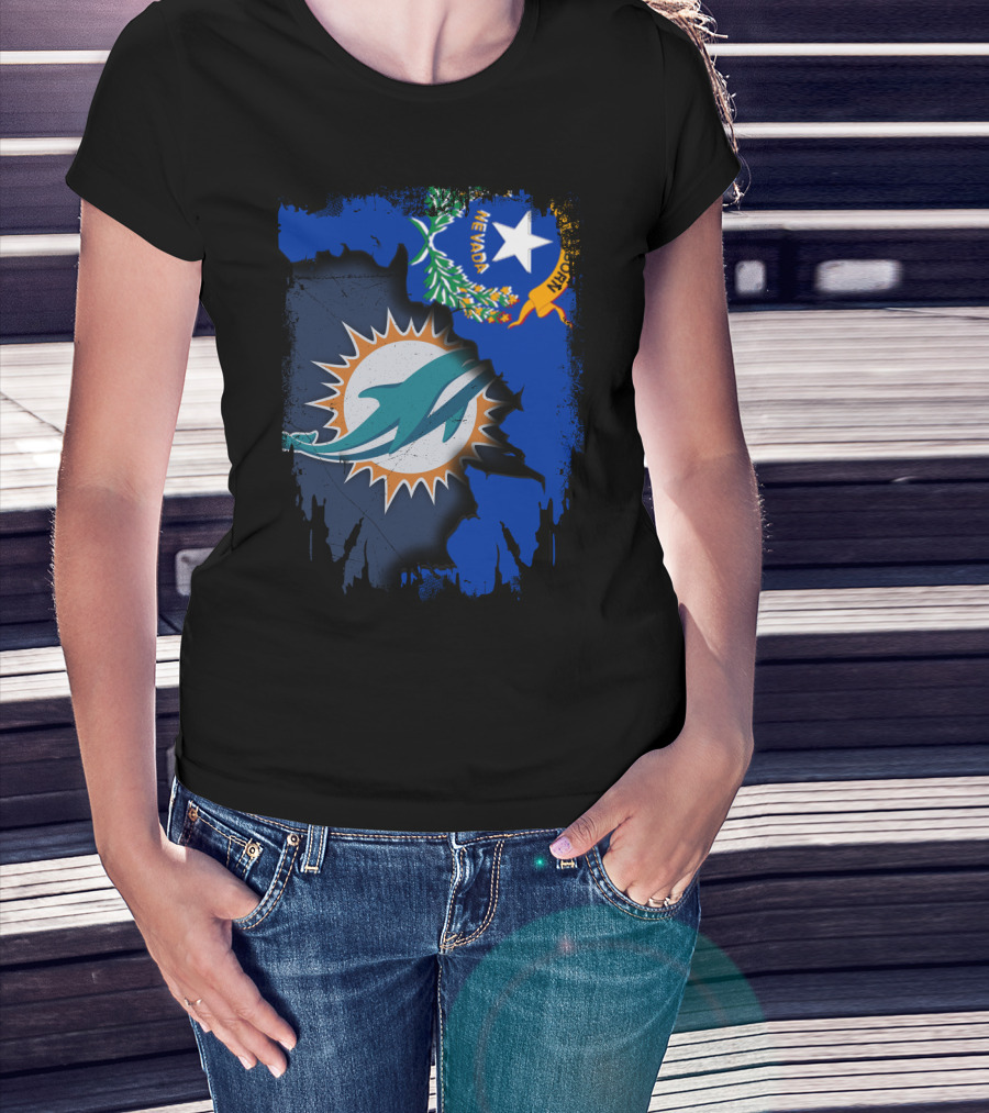 Nevada Dolphins Logo Fusion With State Flag T-Shirt