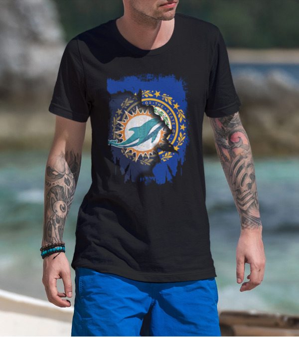 New Hampshire Background With Miami Dolphins Logo Symbolizing Unity T-Shirt