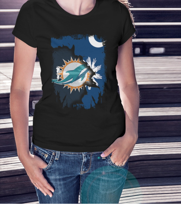 Miami Dolphins Logo With South Carolina State Flag Elements T-Shirt