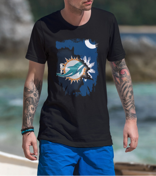 Miami Dolphins Logo With South Carolina State Flag Elements T-Shirt