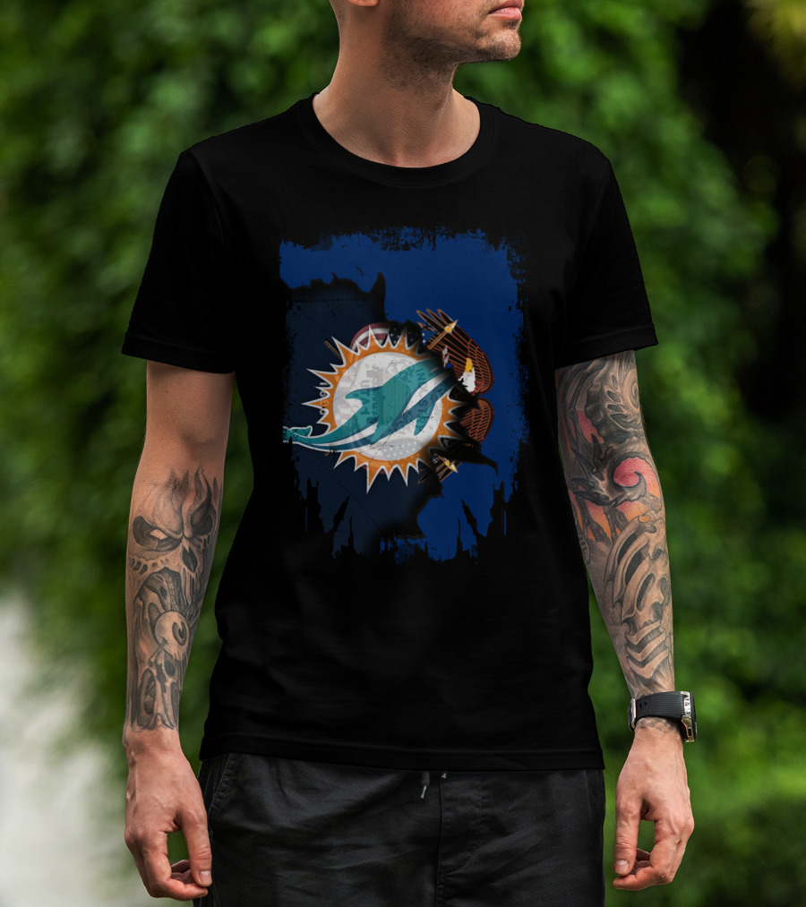 Together Utah With Dolphins Miami Symbol Eagle Feathers T-Shirt