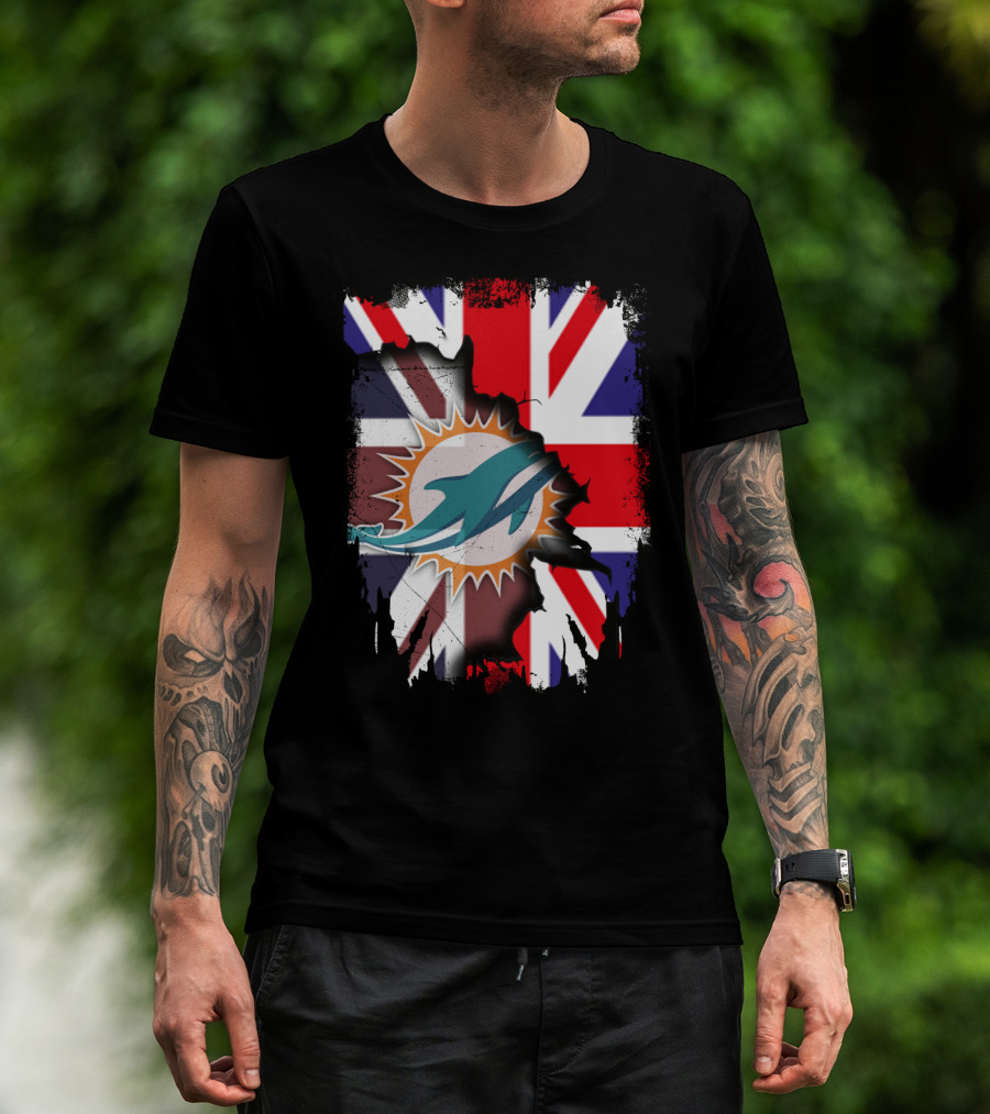 United Kingdom And Miami Dolphins Union Flag Fusion T-Shirt