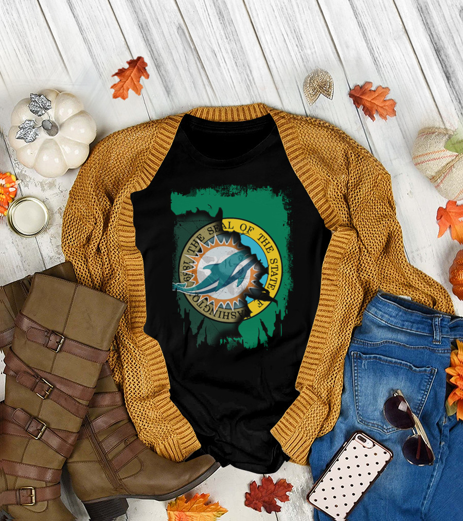 The Seal of The State of Washington Dolphins Logo Fusion T-Shirt