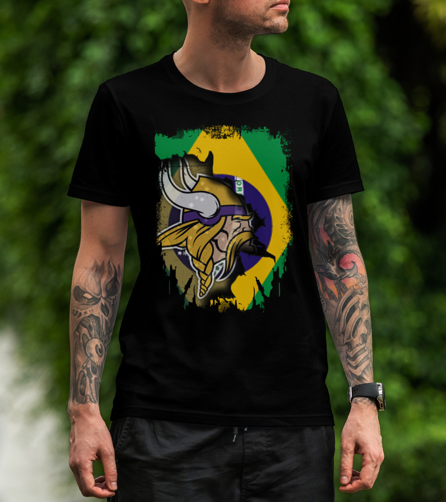 Brazilian Flag With Viking Warrior Helmet T-Shirt