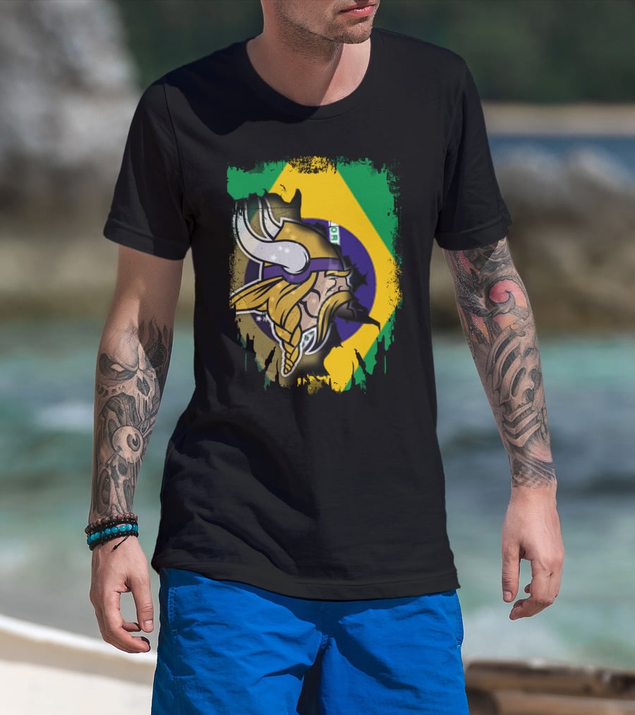 Brazilian Flag With Viking Warrior Helmet T-Shirt