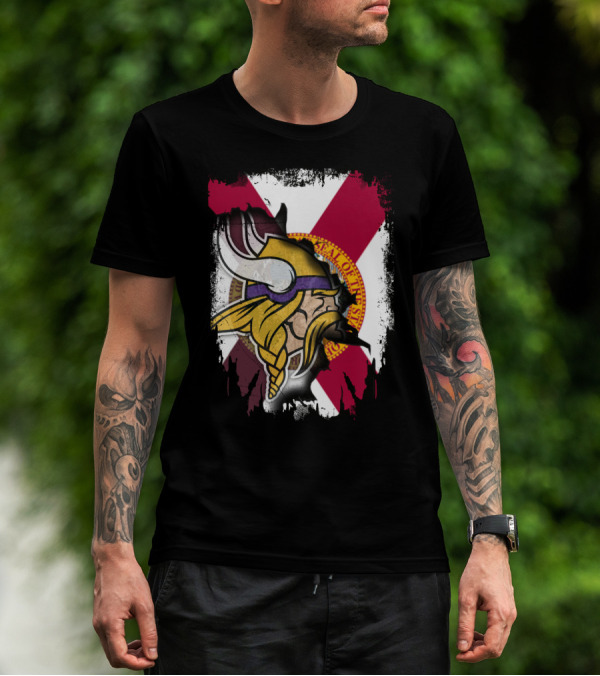 Florida State Flag With Minnesota Vikings Helmet T-Shirt