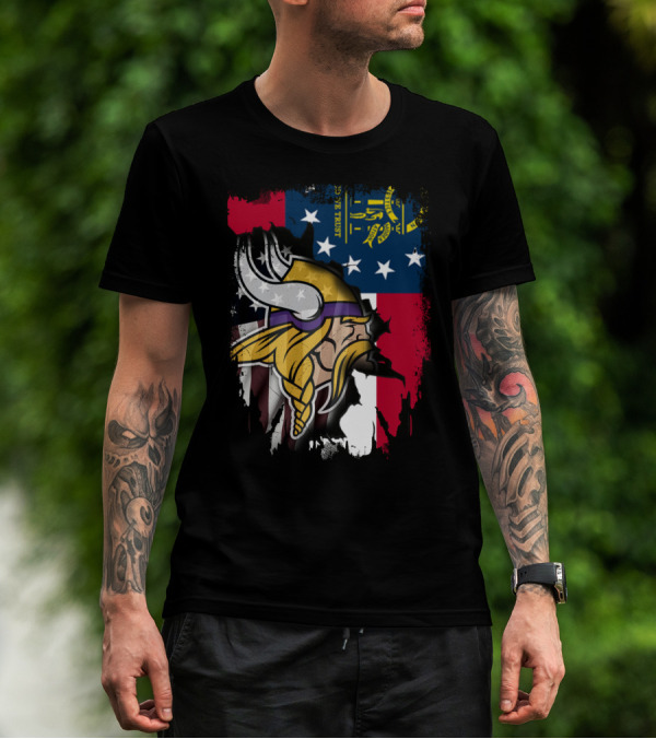Georgia Flag With Vikings Fusion T-Shirt