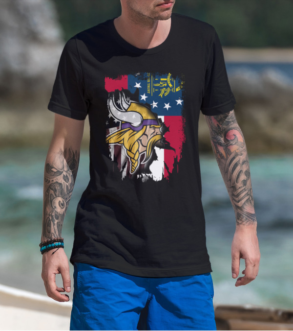 Georgia Flag With Vikings Fusion T-Shirt