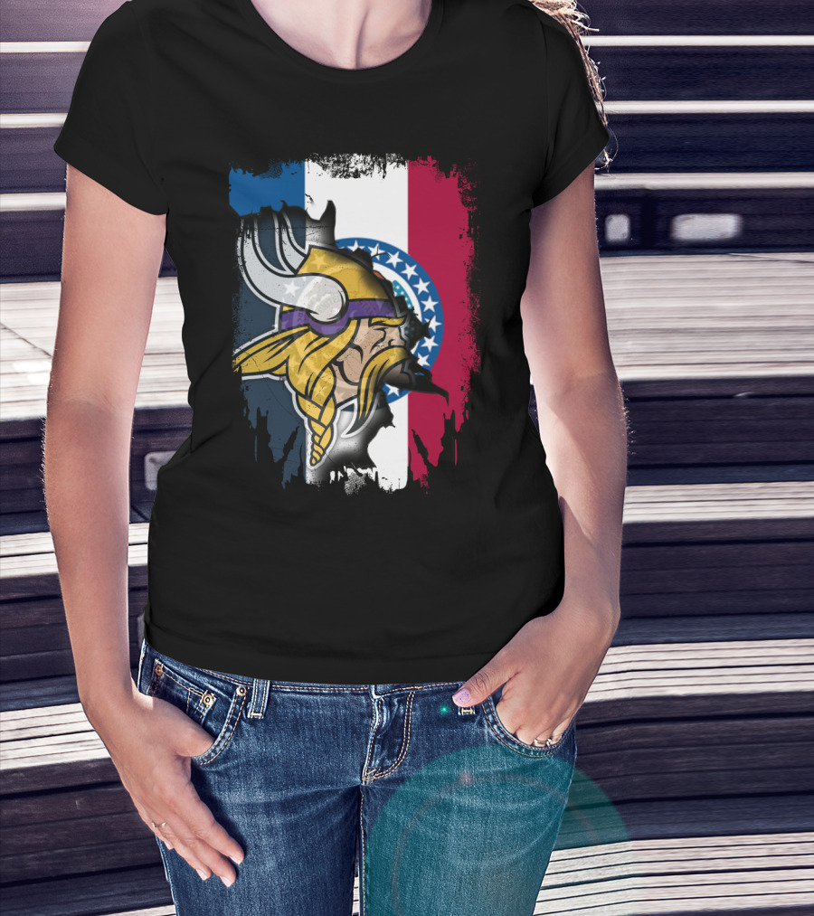 Missouri State Flag With Vikings Helmet T-Shirt