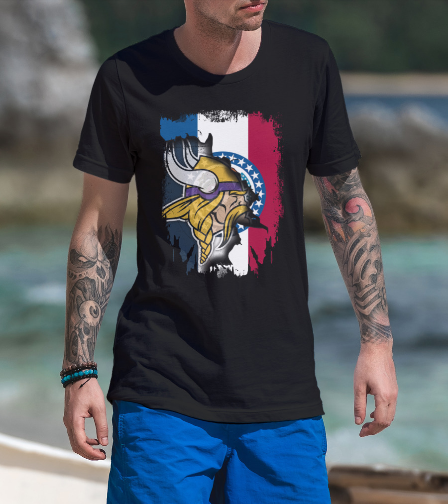 Missouri State Flag With Vikings Helmet T-Shirt