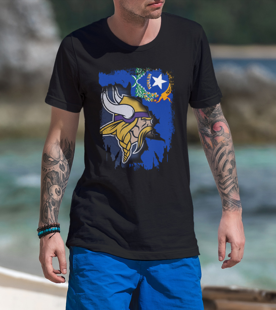 Nevada State Flag Meets Vikings Helmet Emblem T-Shirt
