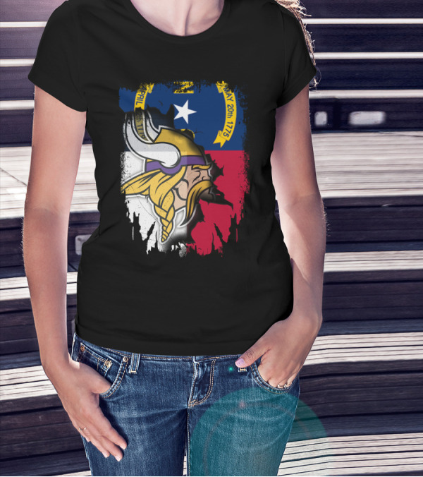 North Carolina Flag With Viking Head Logo April 12th 1776 May 20th 1775 T-Shirt