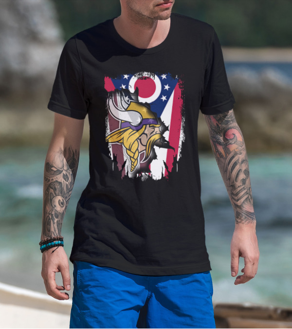 Together Ohio Ohioan Flag With Vikings Viking Helmet Viking Warrior T-Shirt