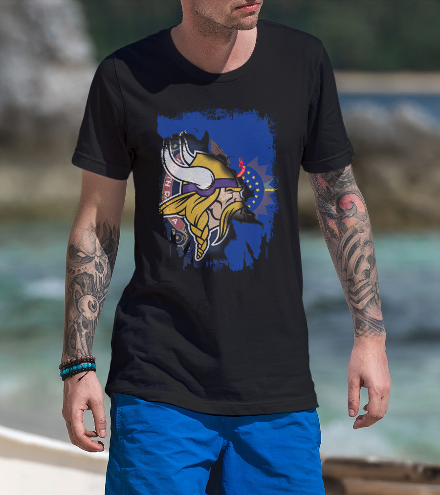 Vikings North Dakota Flag Fusion T-Shirt
