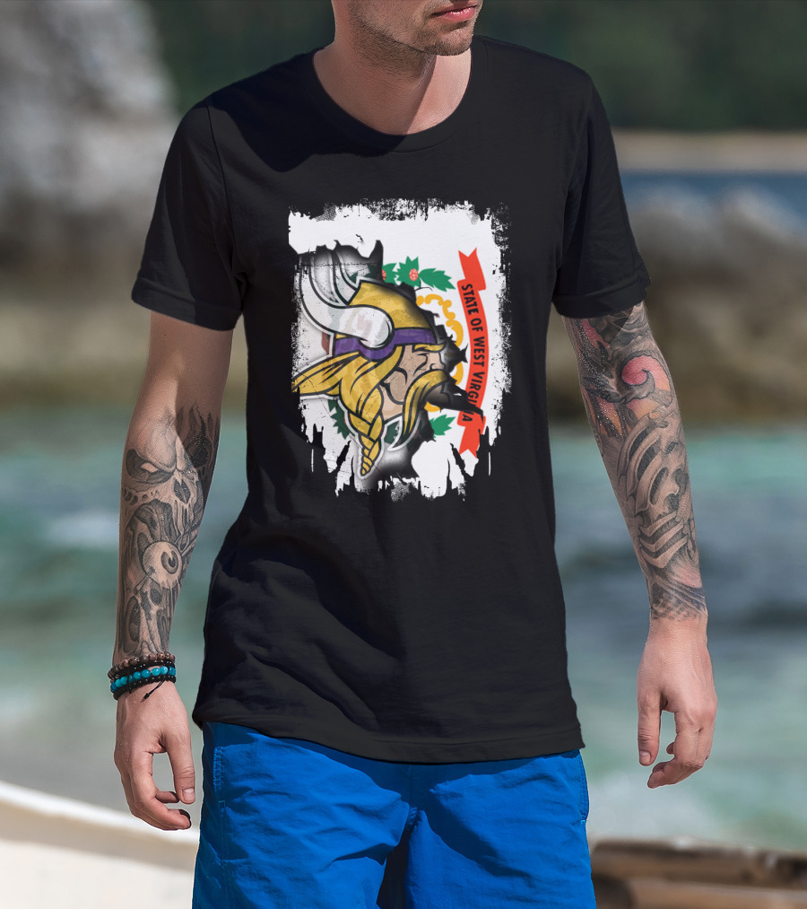State Of West Virginia With Vikings Logo Fusion T-Shirt