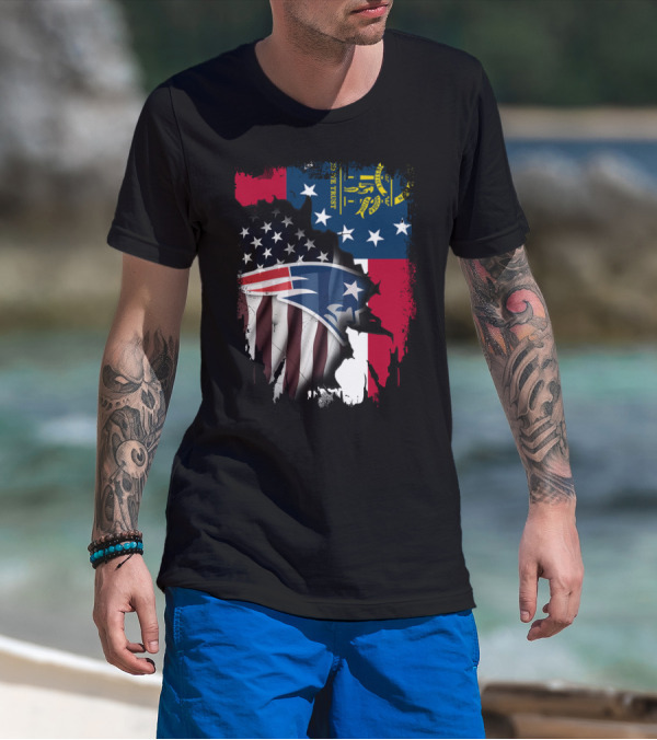 Georgia State Flag New England Patriots American Flag Fusion T-Shirt
