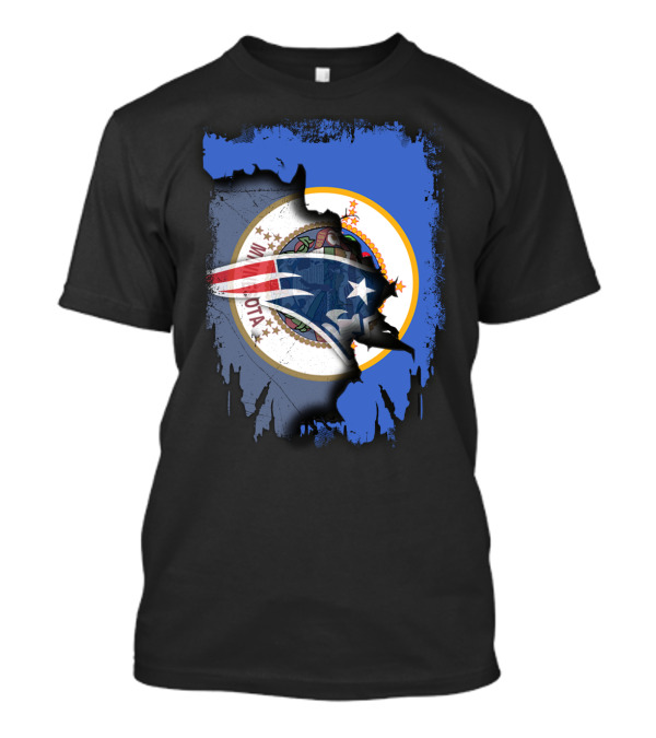 Minnesota State Flag With New England Patriots Logo Overlay T-Shirt