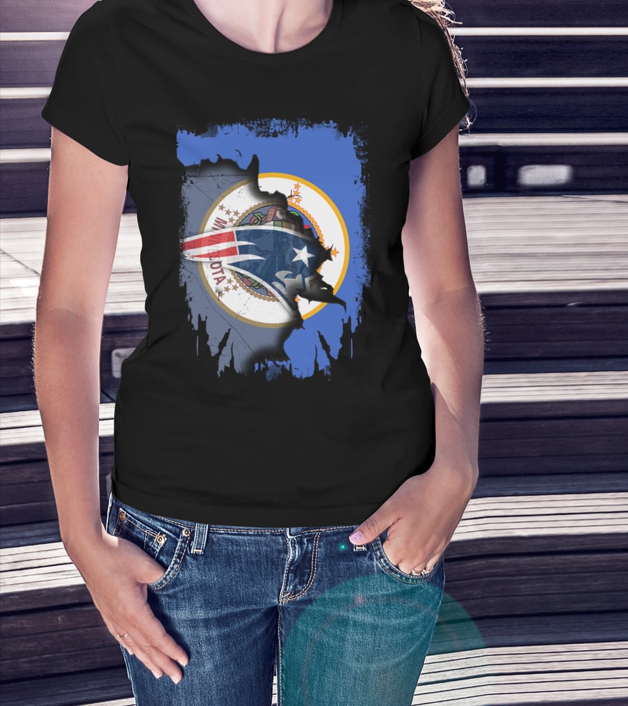 Minnesota State Flag With New England Patriots Logo Overlay T-Shirt