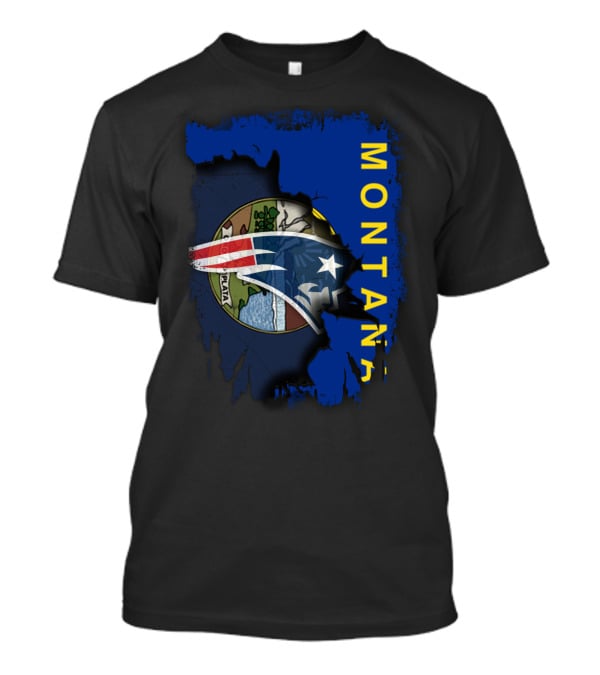 Montana State Flag With New England Patriots Logo Overlay T-Shirt