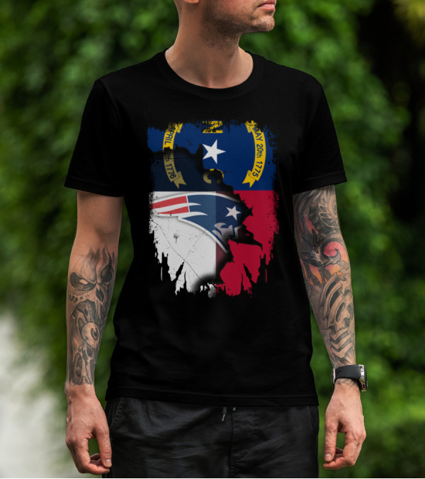 North Carolina State Flag Blended With Patriots Logo Together T-Shirt
