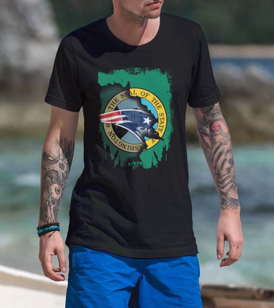 The Seal Of The State Of Washington With Patriots Logo Fusion T-Shirt