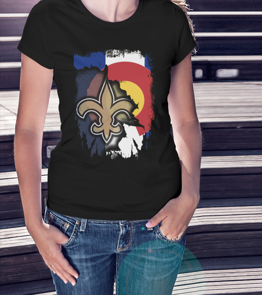 Colorado Flag New Orleans Saints Fleur-de-Lis Together T-Shirt