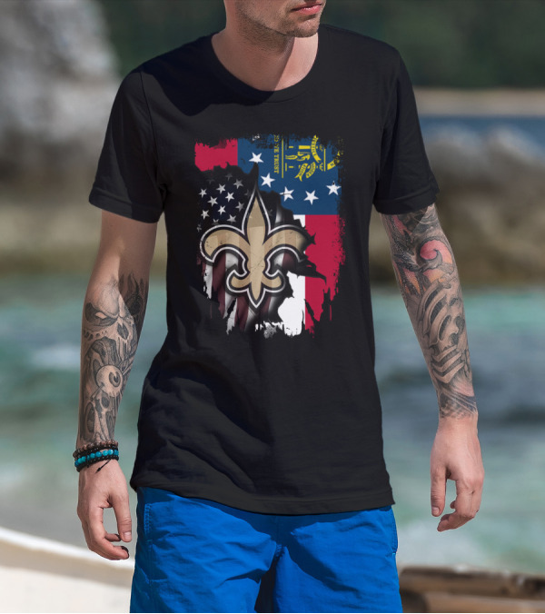 Together Georgia Saints With Stars And Stripes Fleur-de-Lis T-Shirt