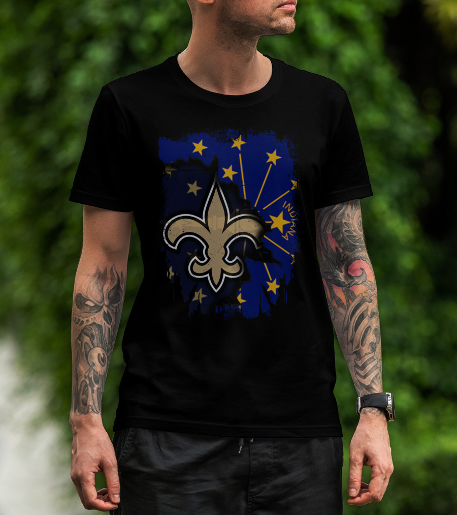 Together Indiana Saints With Fleur-de-lis On Starry Flag Background T-Shirt