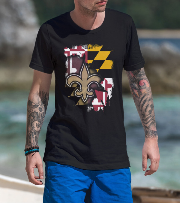 Maryland Emblem With Saints Fleur-de-lis T-Shirt
