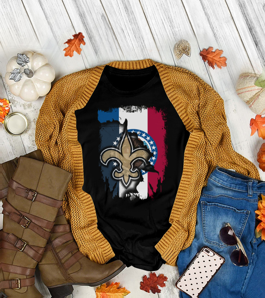 Missouri Flag with New Orleans Saints Fleur-de-Lis T-Shirt