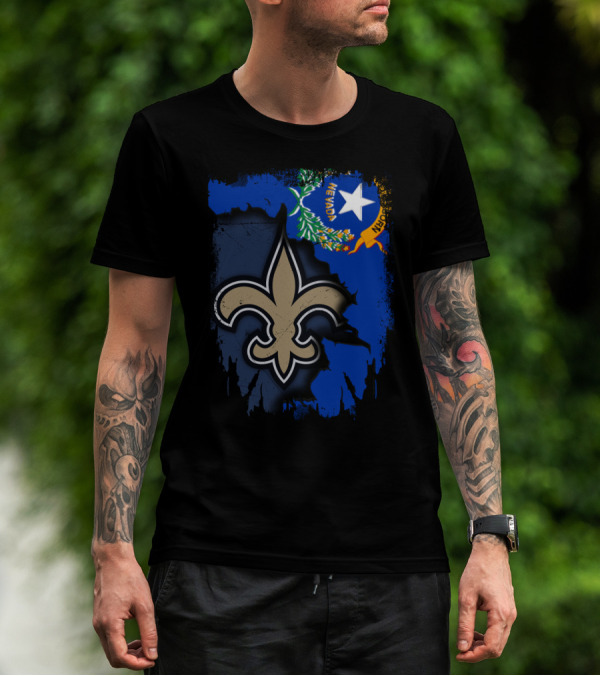 Nevada State Flag With New Orleans Saints Fleur-de-lis T-Shirt