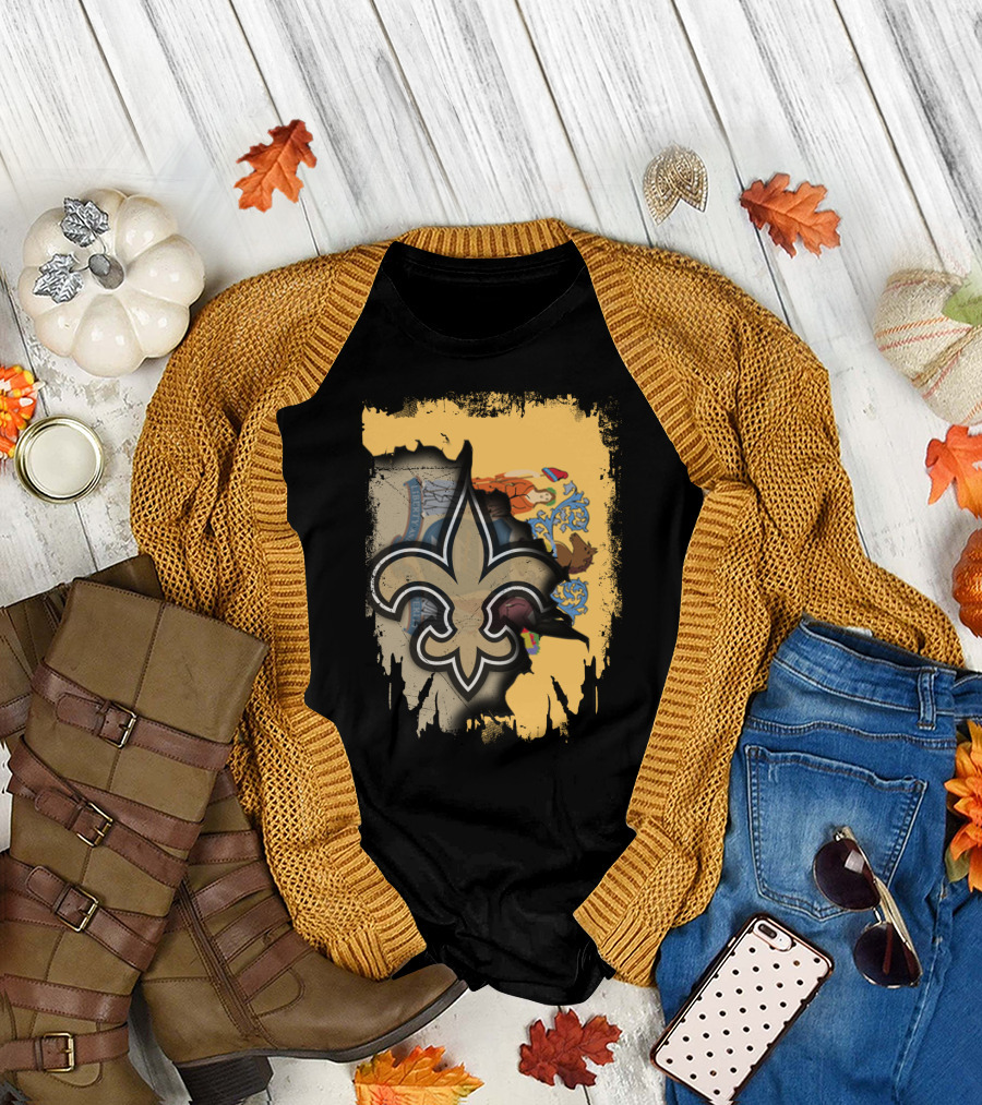 New Jersey State Emblem with Fleur-de-Lis Saints Symbol Fusion T-Shirt