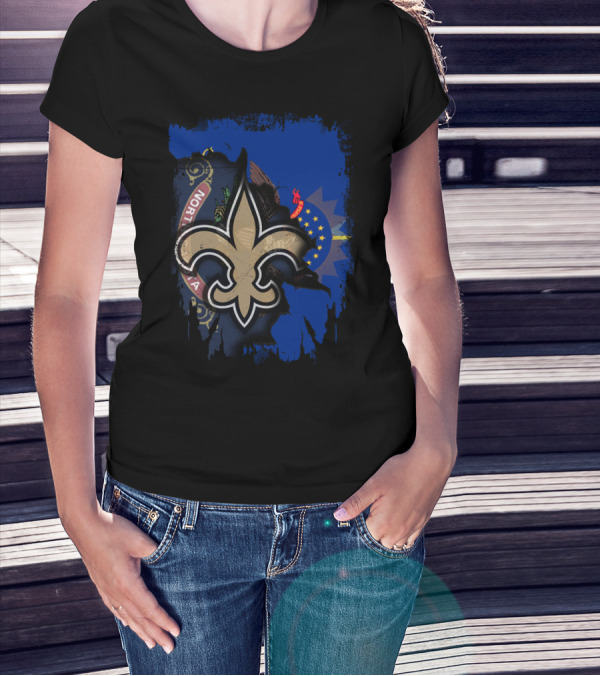 North Dakota United With Saints Fleur-de-Lis And State Flag Elements T-Shirt