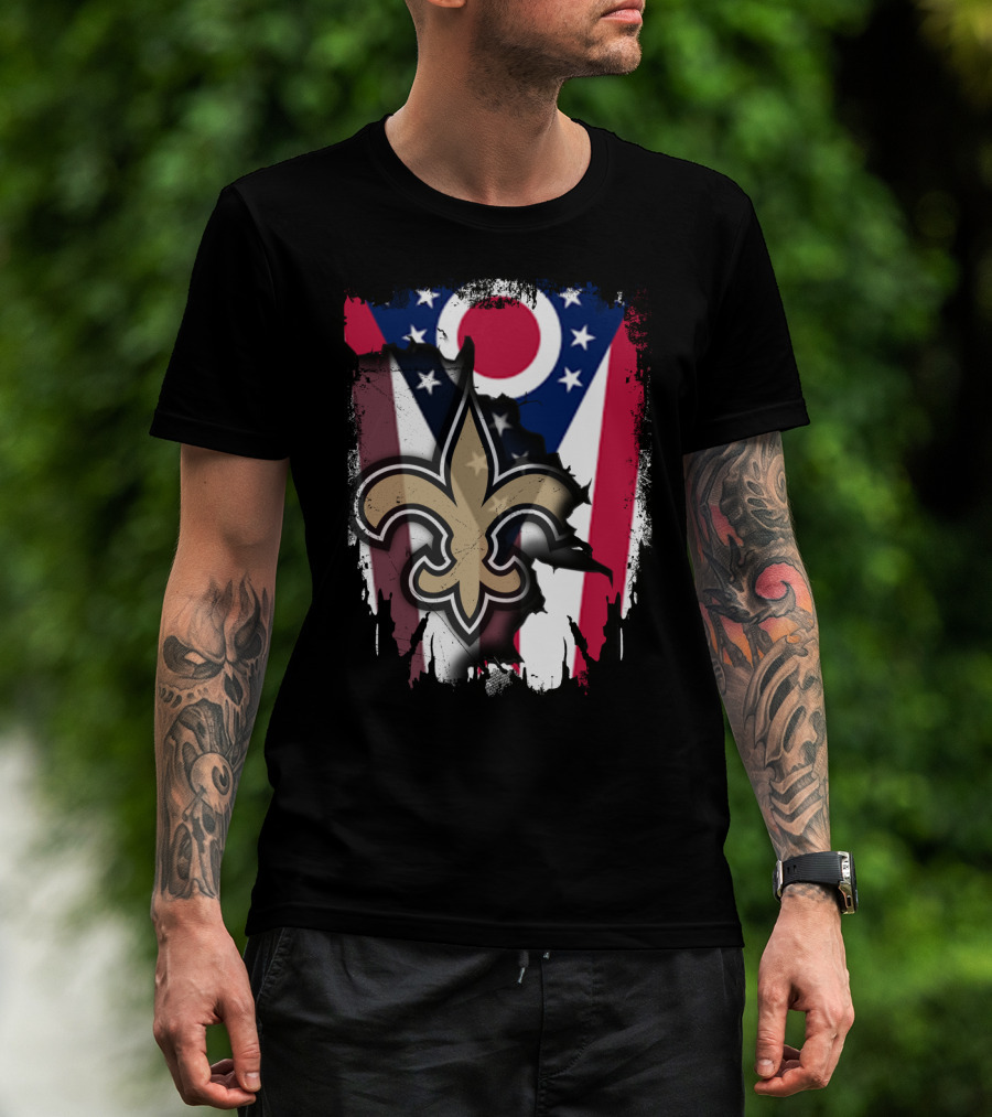 Ohio Flag New Orleans Saints Fleur-De-Lis Fusion T-Shirt