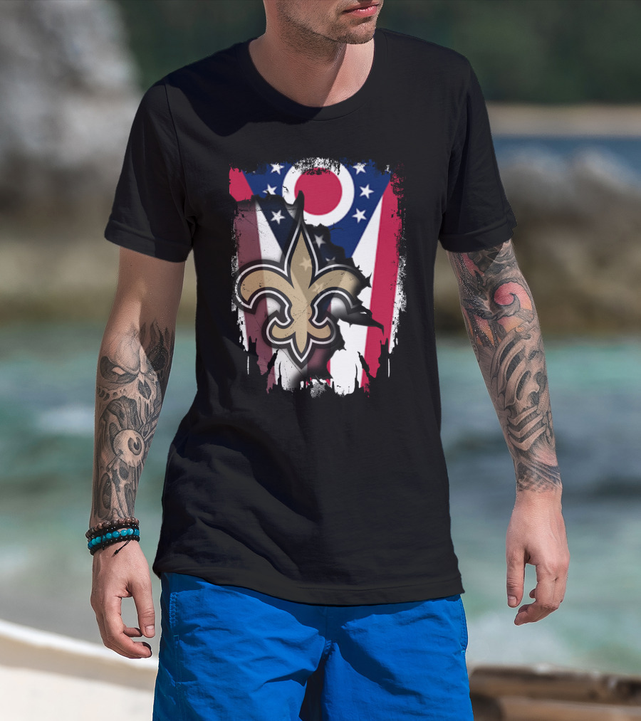 Ohio Flag New Orleans Saints Fleur-De-Lis Fusion T-Shirt